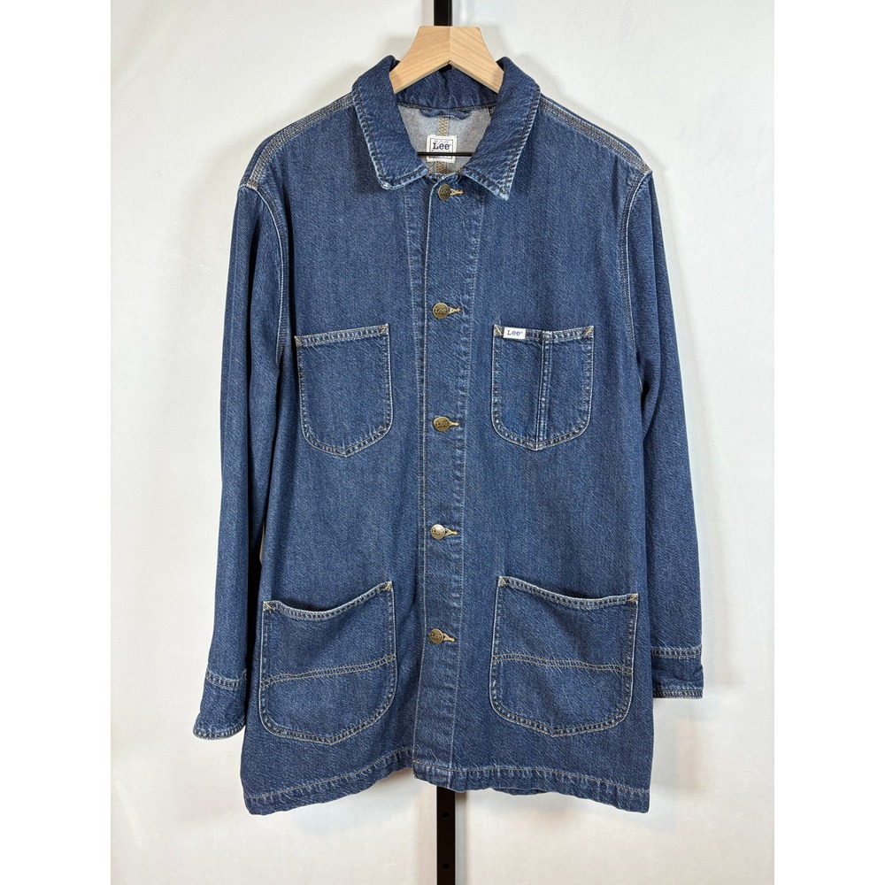 Lee Workwear Denim Chore Coat Mens XL Blue Utility Jacket Barn Coat Patch Pocket